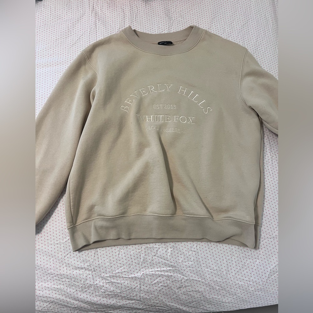 White fox lounge tan sweater